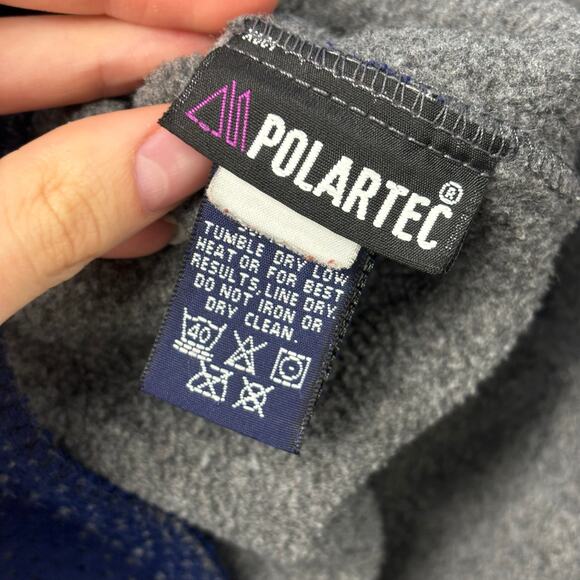 Vintage 90s Eddie Bauer Ebtek Polartec Men L Gray Blue Full Zip Mock Fleece Vest - Picture 5 of 10